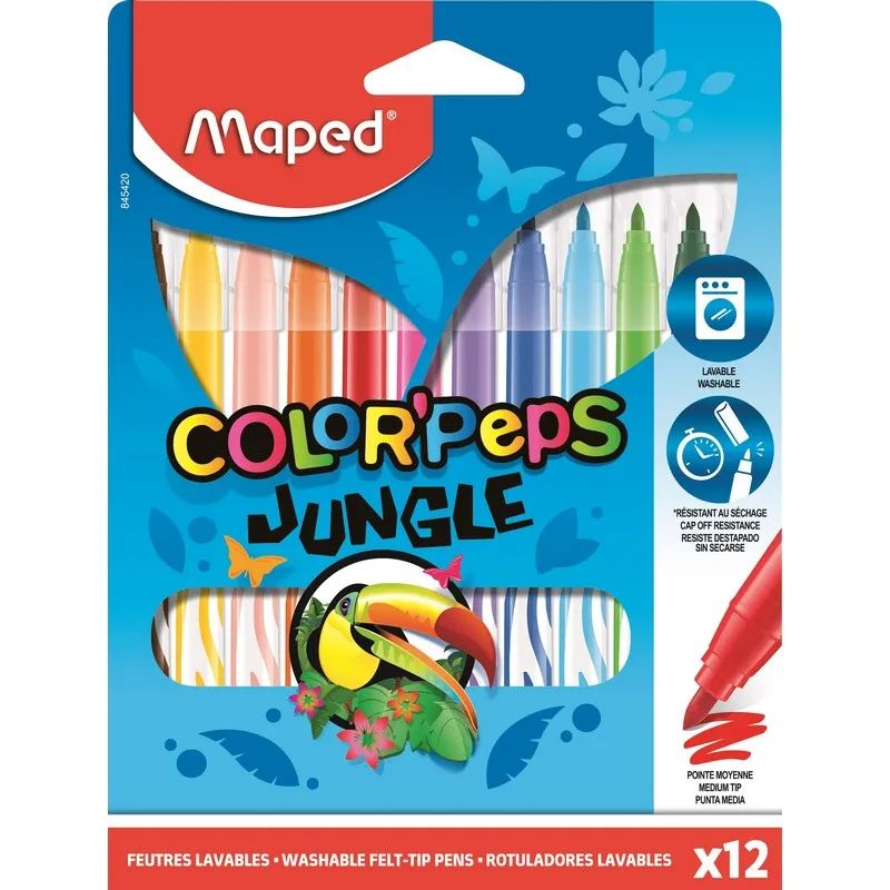 Фломастеры Maped COLOR&#039;PEPS JUNGLE, смываемые,12 цв/наб,845420