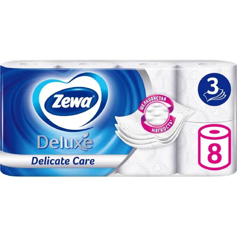 Бумага туалетная Zewa Deluxe 3сл бел 100%цел втул 17м 150л 8рул/уп 5366