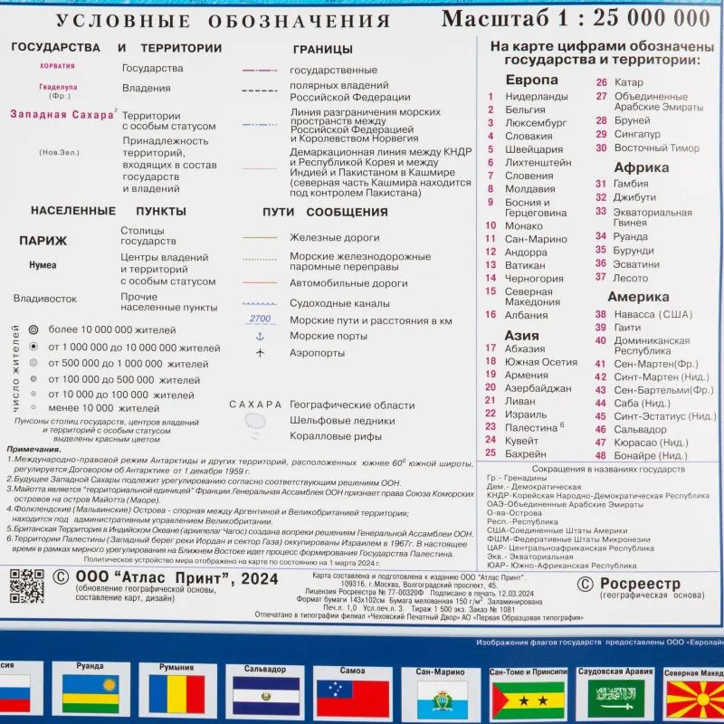 Карта настенная Мир политическая  1:25млн.,1,43х1,02м