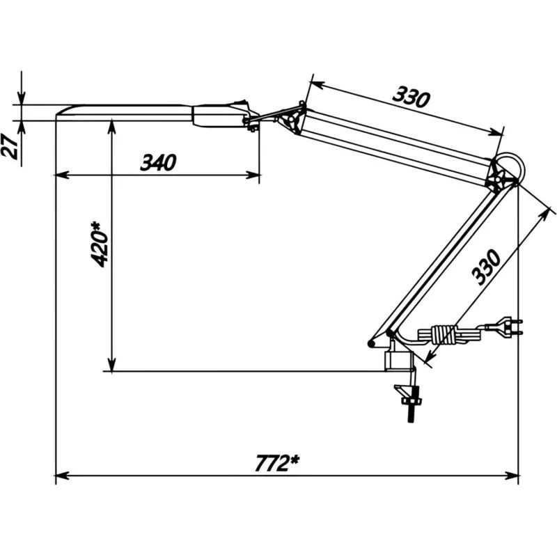 Светильник Трансвит Дельта на струбцине 2G7 11W с АПП МПС черный