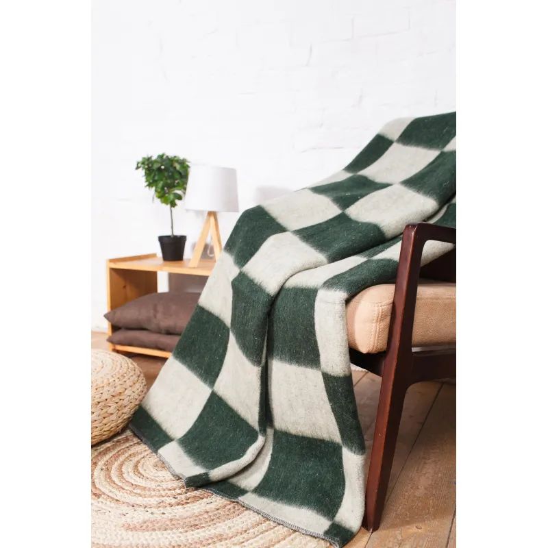 Одеяло 1,5-сп, Шуя С-105 ИЛШ клетка, шерсть 70%, ПЭ 30%, 500 гр/м2