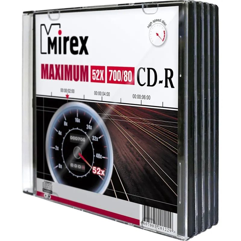 Носители информации CD-R, 52x, Mirex Maximum, Slim/5, UL120052A8F