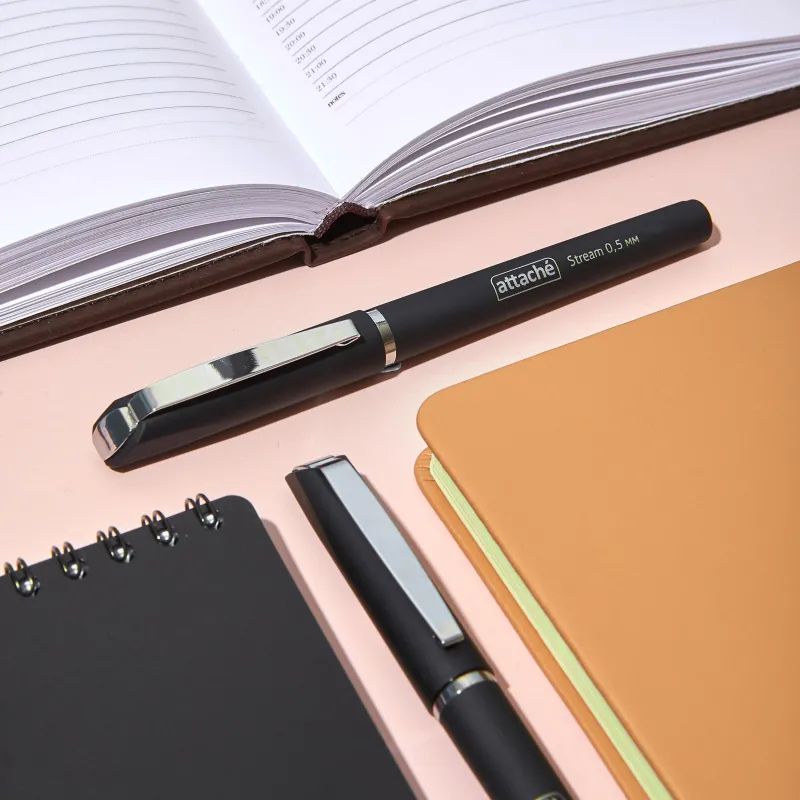 Ручка гелевая неавтомат. Attache Stream черный, 0,5мм нубук.корп,манж