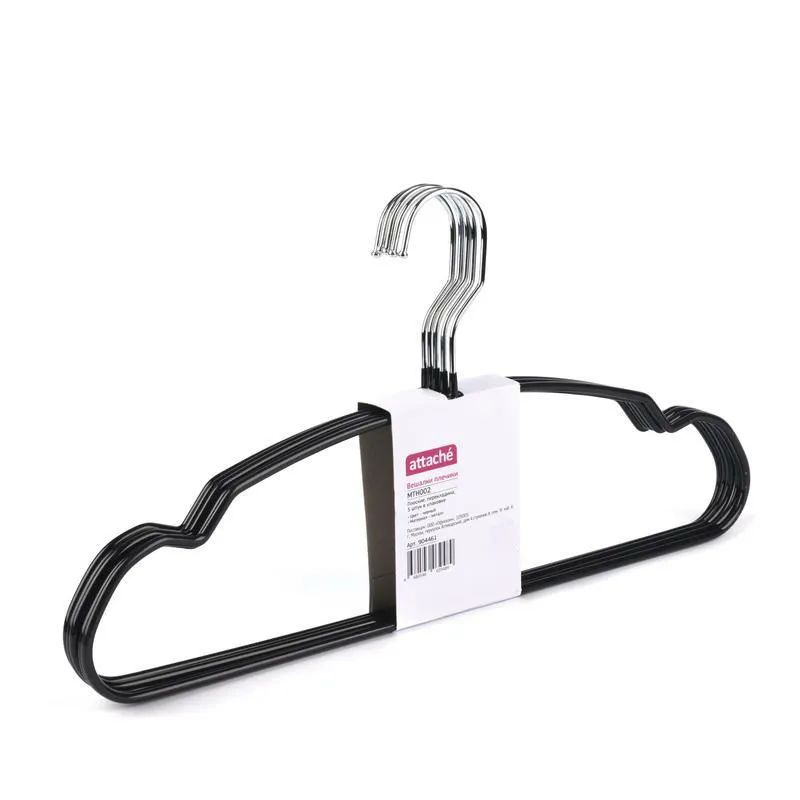 Вешалка-плечики WW_Attache MHT002/MHP049 мет,прям,пок.ПВХ,р48-50 чер УП 5шт