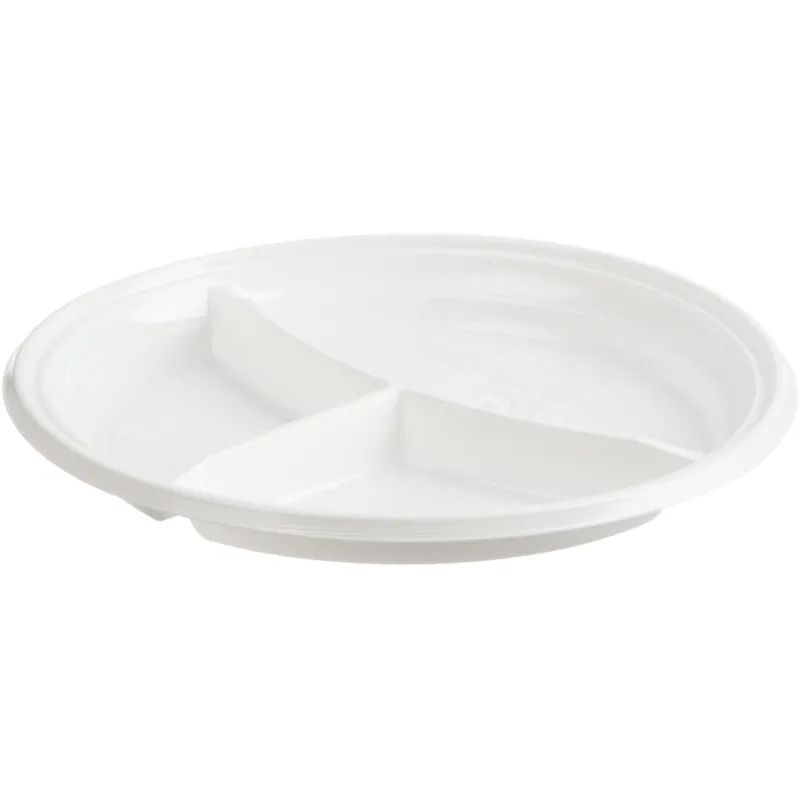 Тарелка одноразовая d-205мм, 3-х секционная белая, ПС 100шт/уп