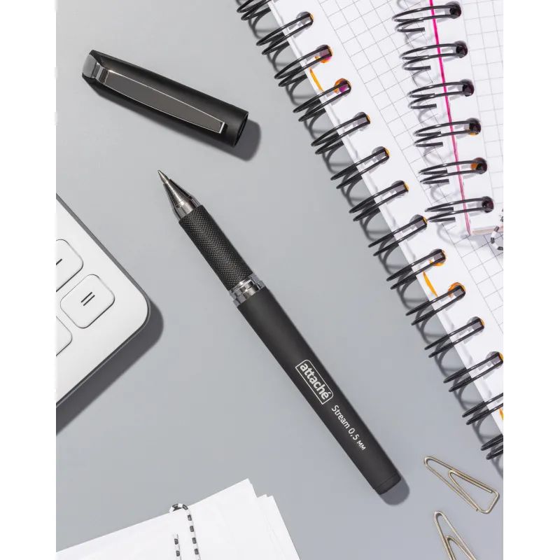 Ручка гелевая неавтомат. Attache Stream черный, 0,5мм нубук.корп,манж