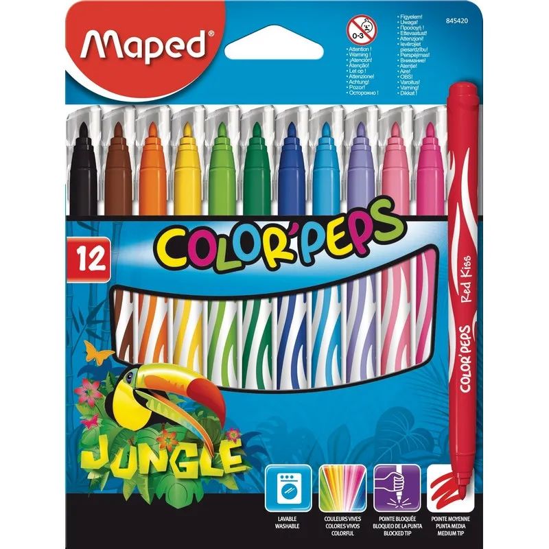 Фломастеры Maped COLOR&#039;PEPS JUNGLE, смываемые,12 цв/наб,845420