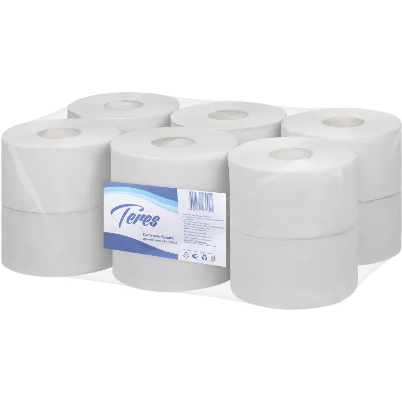 Бумага туалетная д/дисп Терес Эконом мини 1сл бел 200м 12рул/уп T-0024