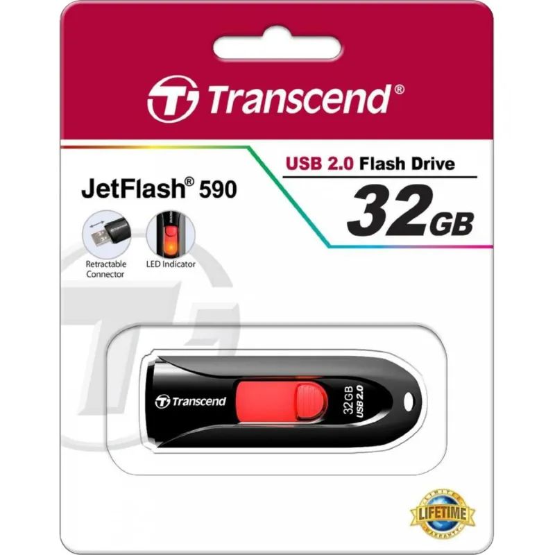 Флеш-память Transcend JetFlash 590, 32Gb, USB 2.0, ч/крас, TS32GJF590K