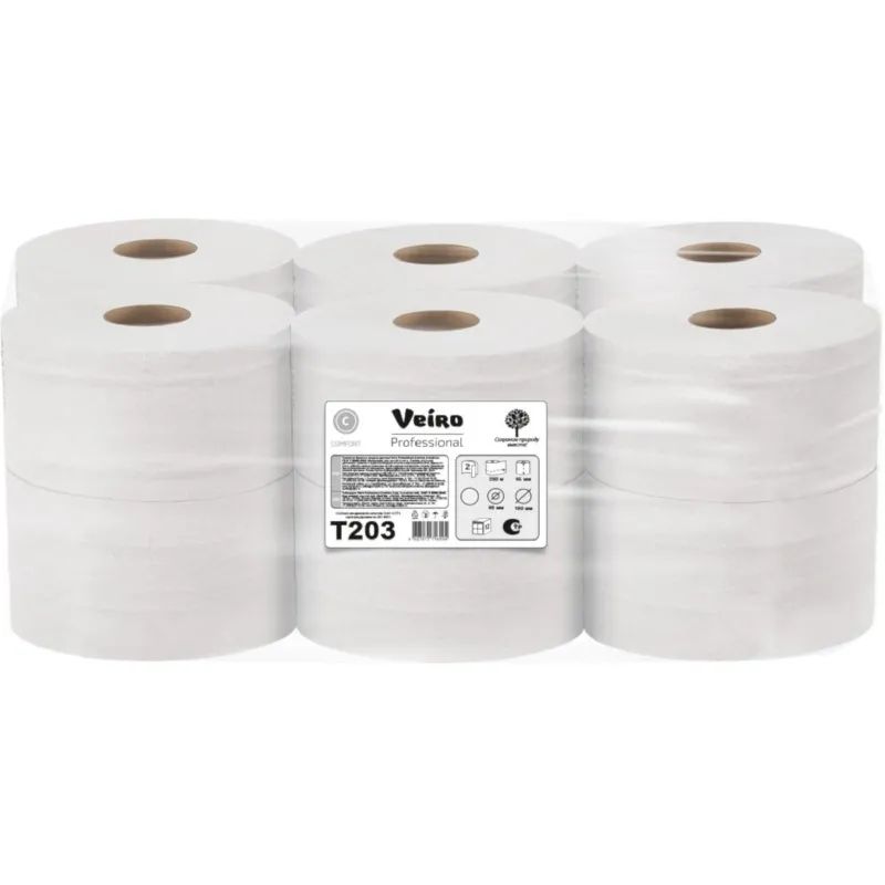 Бумага туалетная д/дисп Veiro Q2 Comf 2сл бел вторич 200м 12рул/уп T203