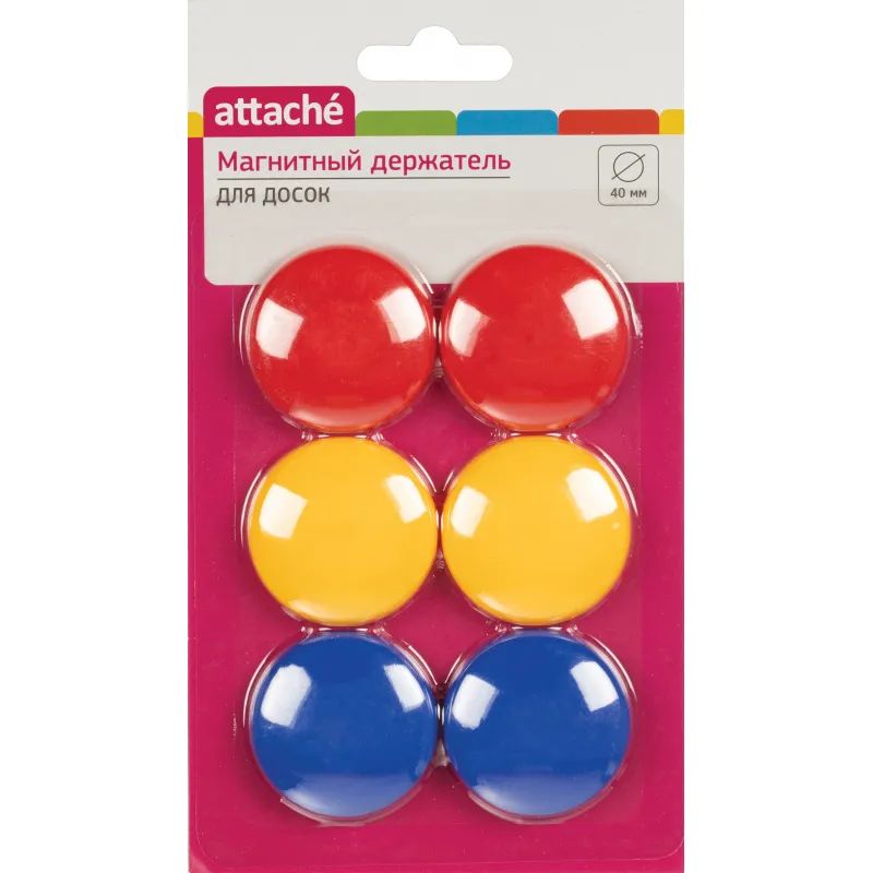 Магнитный держатель для досок Attache 40 мм, 6 шт/уп, цвет ассорти
