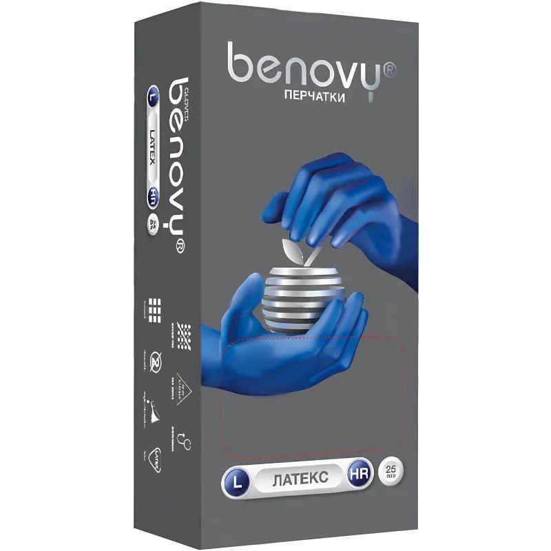 Перчатки мед.смотров. латекс., нест.,н/o, High Risk,Benovy(M) 25 пар/уп