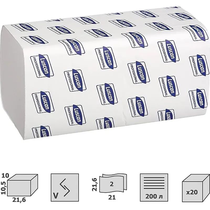 Полотенца бумажные д/дисп. Luscan Professional Vслож2 слбелвтор200л20пач/уп