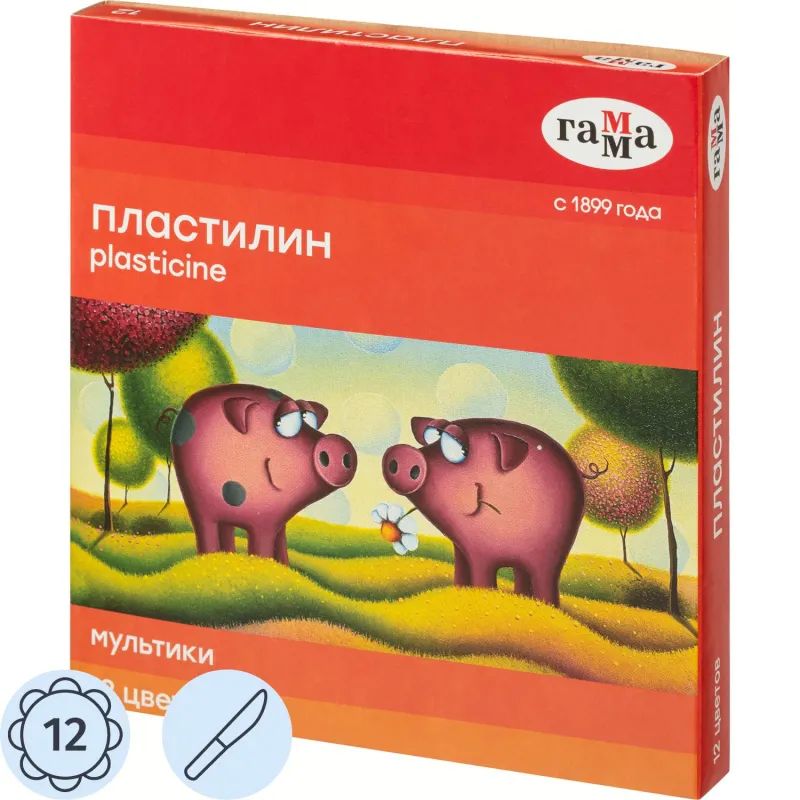 Пластилин Гамма Мультики 12цв 240г со стеком
