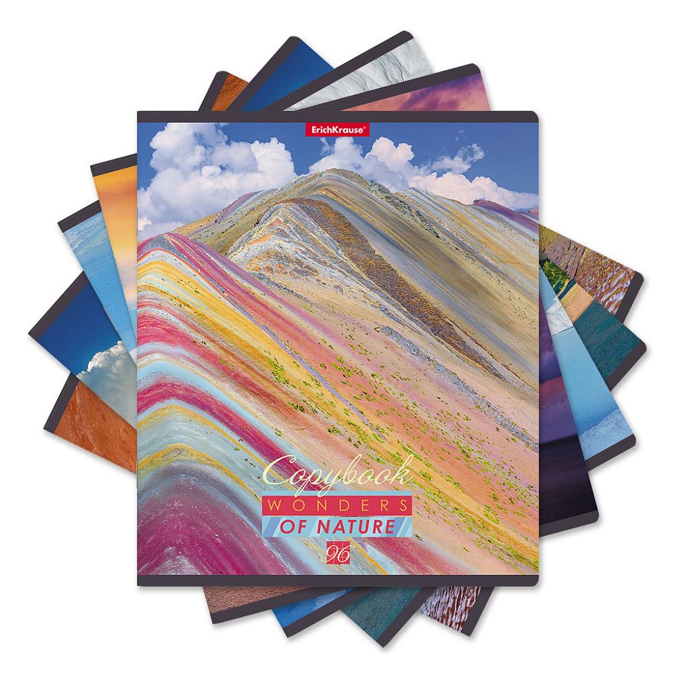 Тетрадь общая ученическая ErichKrause Wonders of Nature, 96 листов, клетка, глянцевая ламинация_MIX-PACK