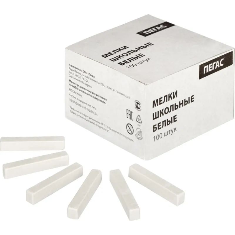 Мел школьный белый 100 шт/наб., Пегас