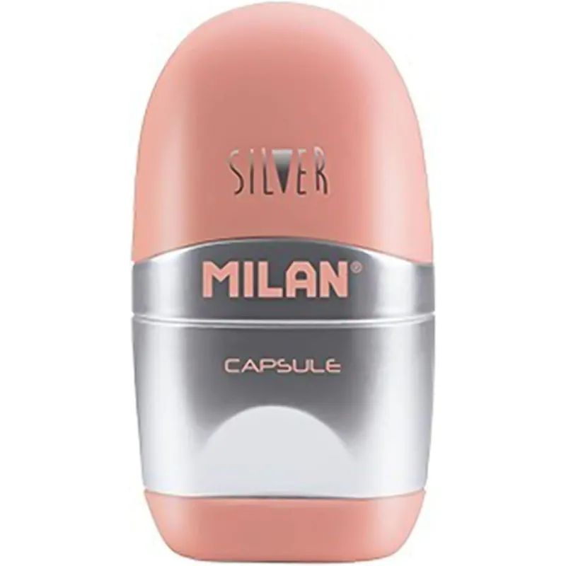 Ластик-точилка Milan CAPSULE SILVER+2 зап.ластика, цв в асс, блистBYM10356