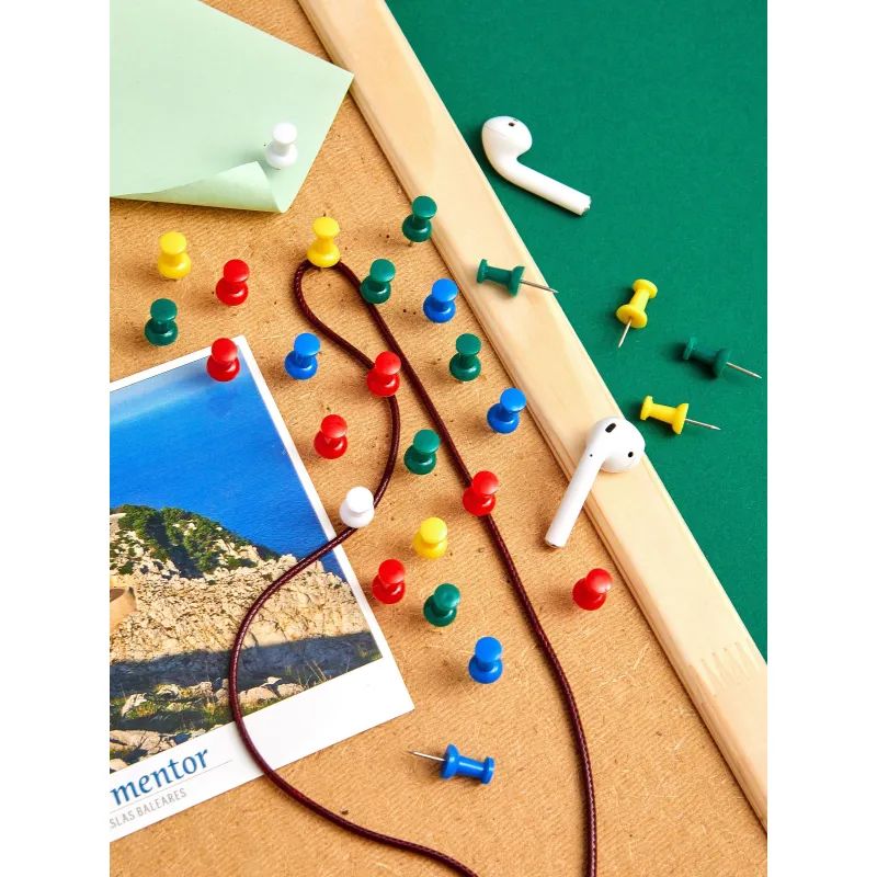 Кнопки силовые д/пробковых досок Комус,пластик.шляпка,ассорти,европ,25шт/уп