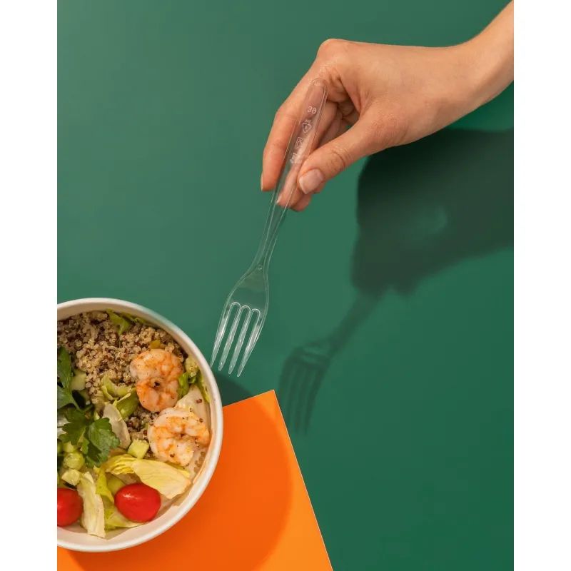 Вилка одноразовая 180мм прозрачная, Комус, ПС, 50шт/уп