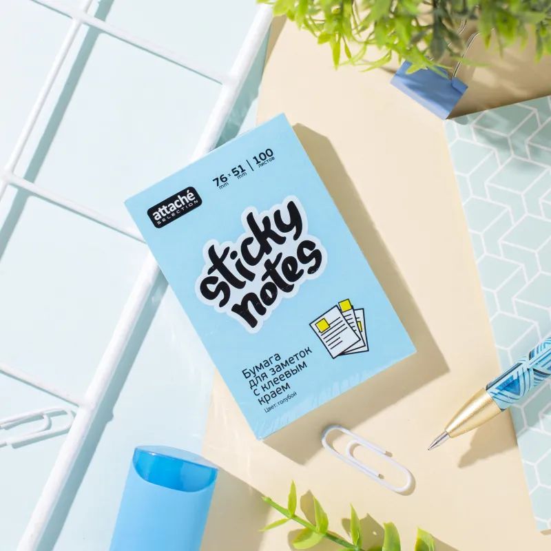 Стикеры Attache Selection с клеев. краем 76х51, неон, голубой 100л