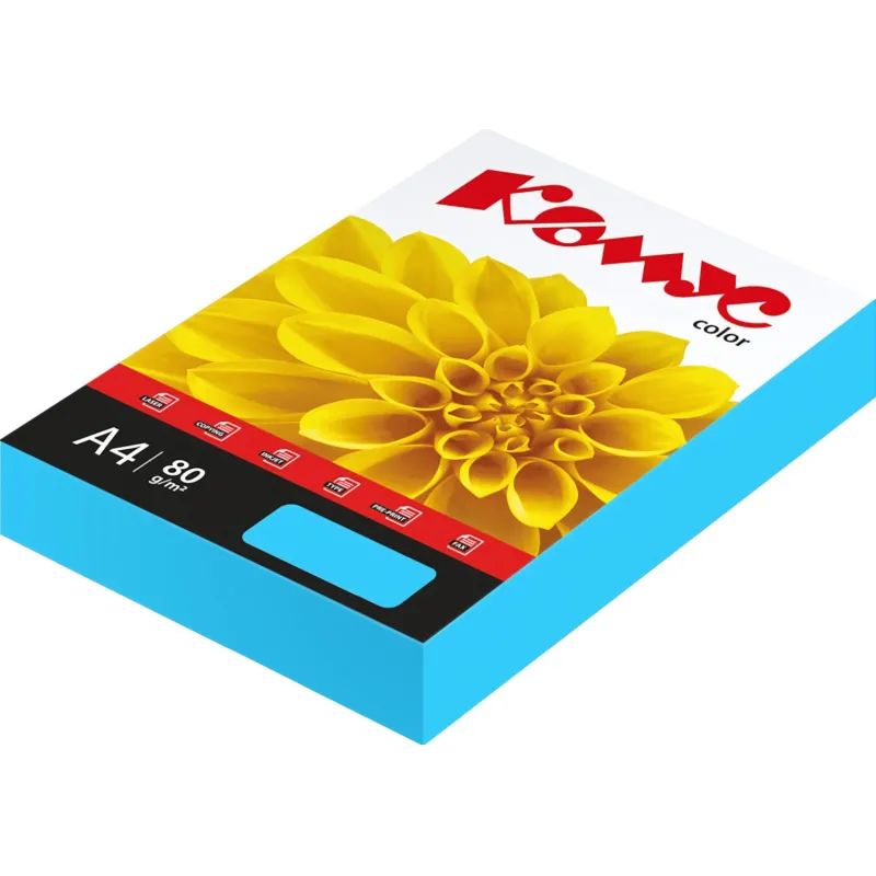 Бумага цветная Комус Color (голубой интенсив), 80г, А4, 500 л.