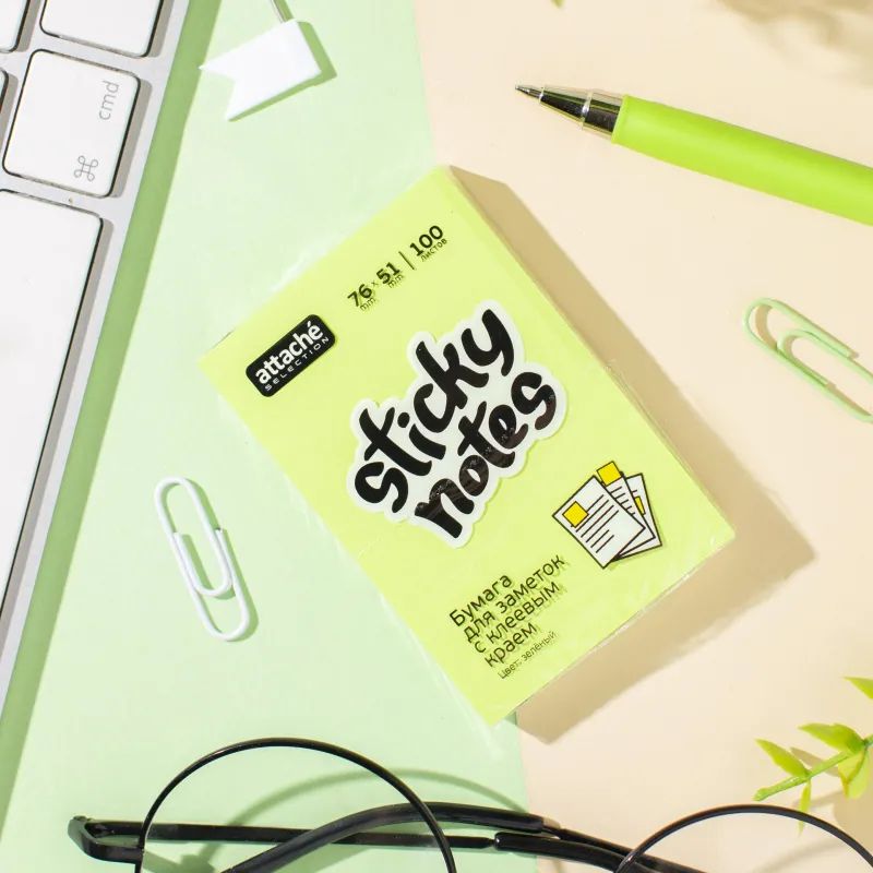 Стикеры Attache Selection с клеев. краем 76х51, неон, зеленый 100л