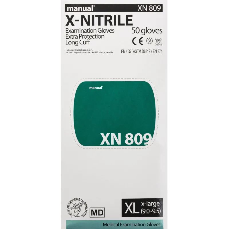 Перчатки мед.смотров. нитрил.,нестер., зеленый ,MANUAL XN 809 (XL) 25пар,ПС