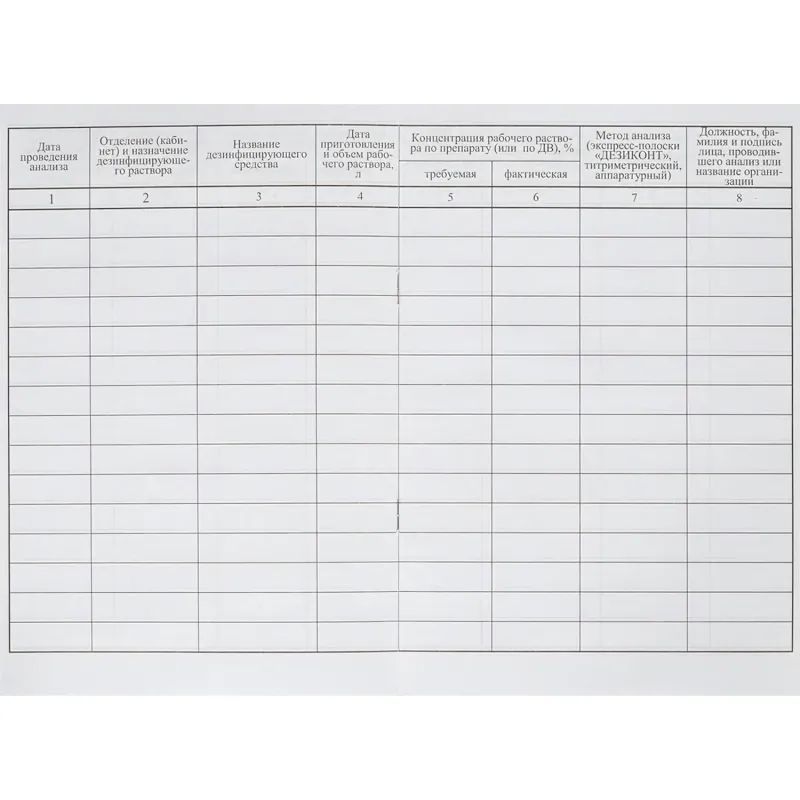 Журнал контроля и учета концентрации рабочих р-ров дезсредств Винар