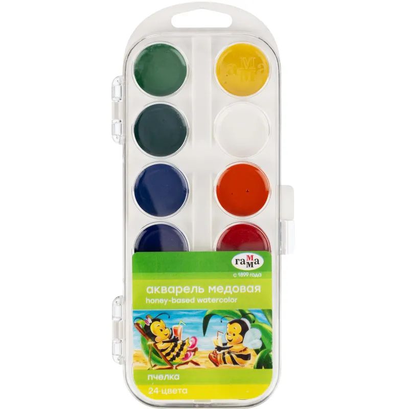 Краски акварельн. Гамма Пчелка 24цв медовые пласт уп б/к