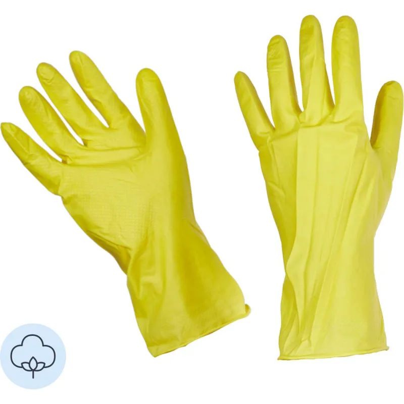 Перчатки резиновые латекс хлопковое напыление желтый р-р L ЭКОНОМ