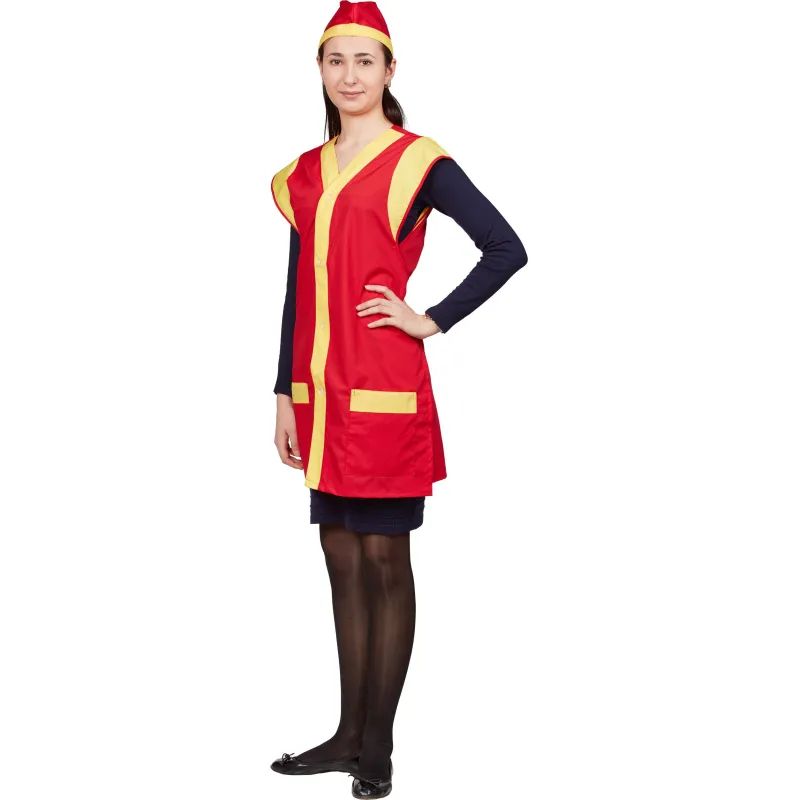 Фартук сарафан для торговли с пилоткой всеразмерный красный