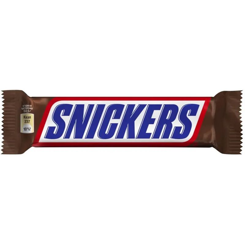 Шоколадный батончик Snickers с карамелью, арахисом и нугой, 50,5г