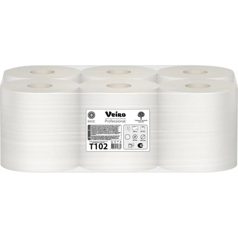 Бумага туалетная д/дисп Veiro Q2 Basic 1сл сер вторич 200м 12рул/уп T102
