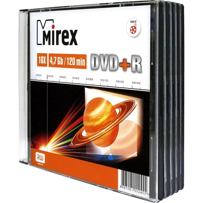 Носители информации DVD+R, 16x, Mirex, Slim/5, UL130013A1F