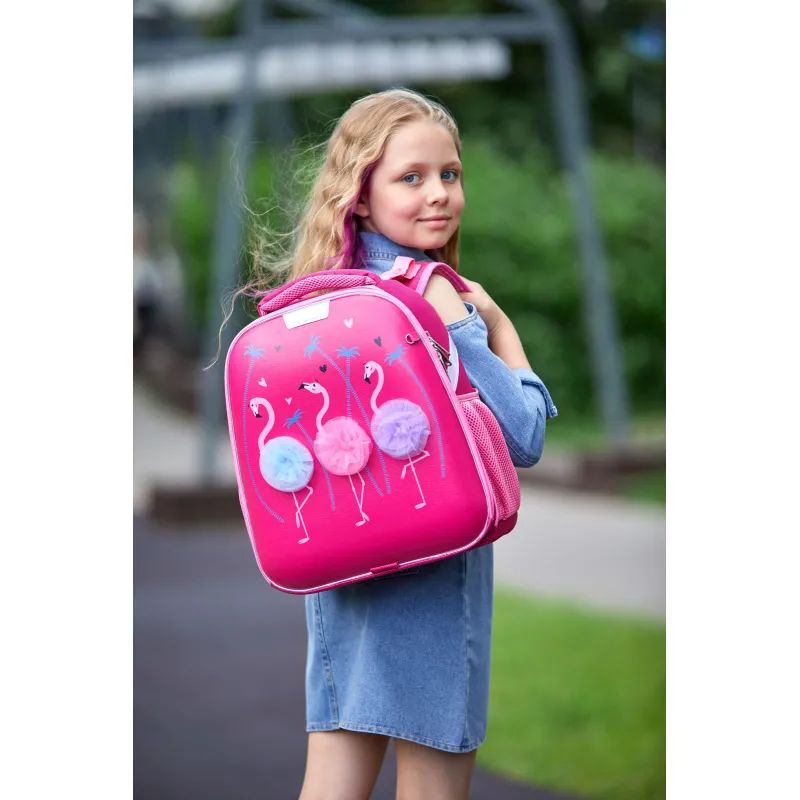Ранец Basic Flamingo,2 отд., эргоном. спинка, экокожа, светящ.кант