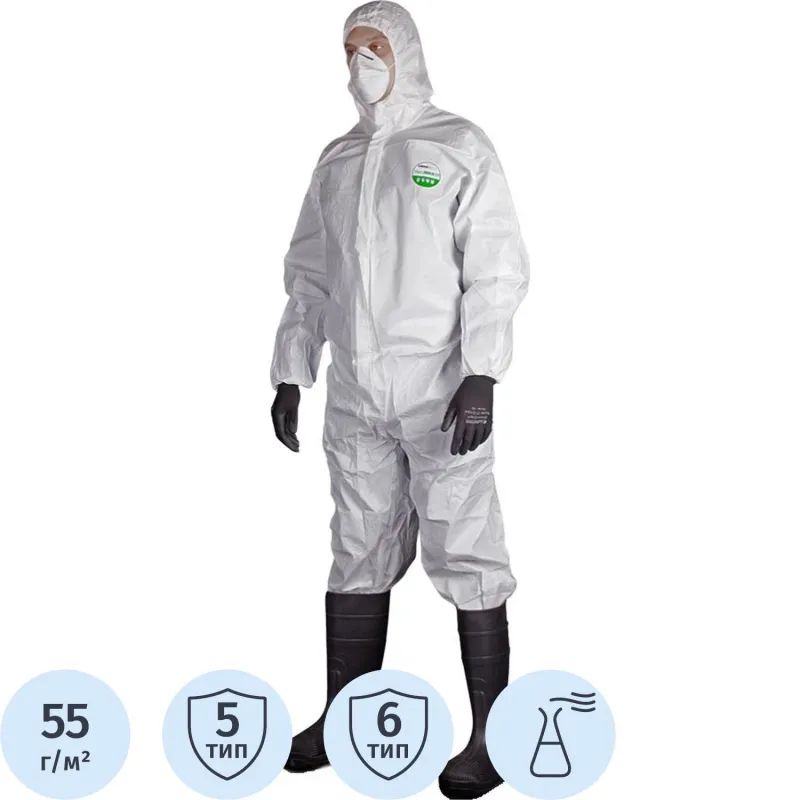 Комбинезон одноразовый защитный с капюшон MicroMAX NS белый р-р М (EMN428)