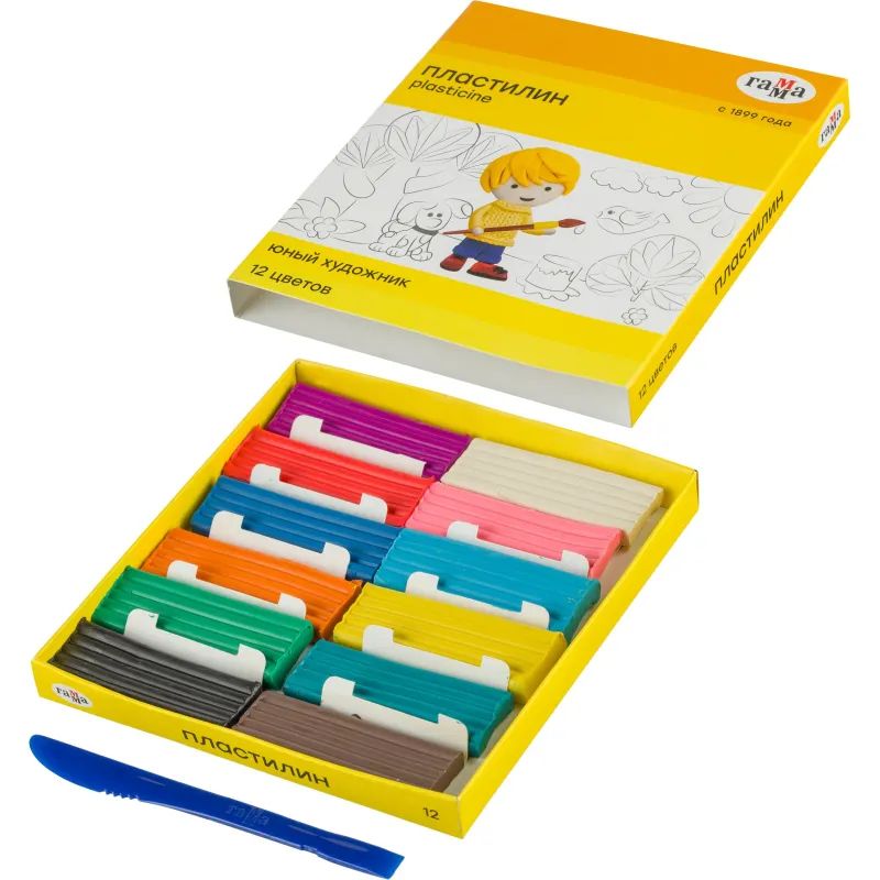 Пластилин Гамма Юный художник 12цв со стеком,280045