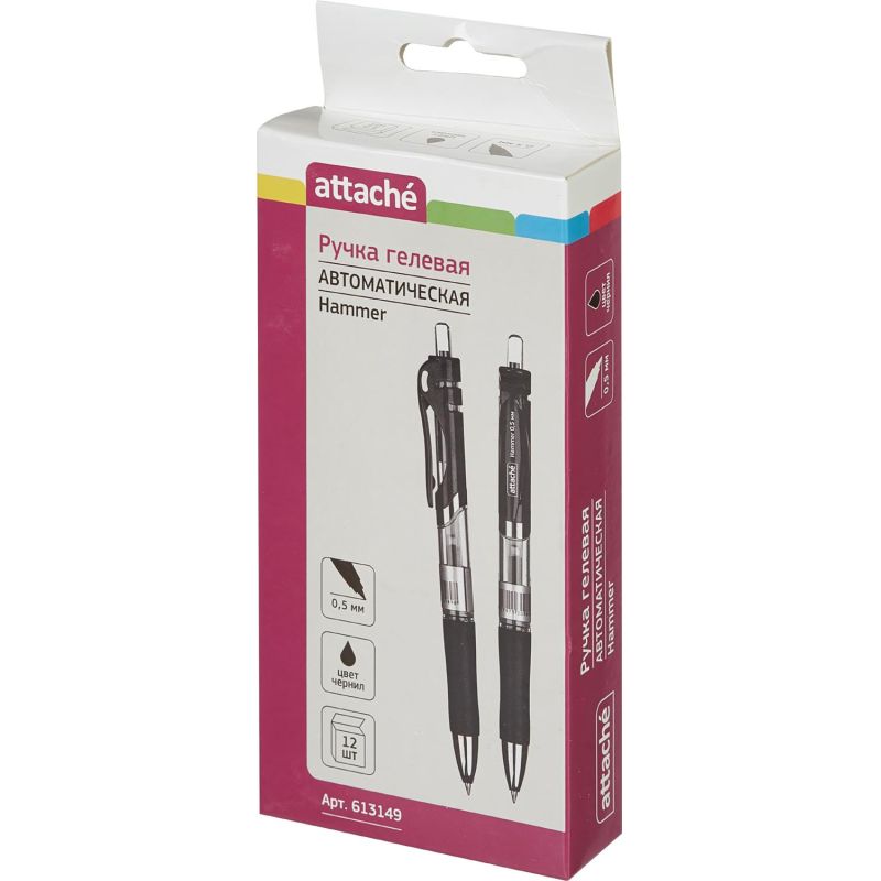 Ручка гелевая автомат. Attache Hammer черный стерж,0,5мм,манж