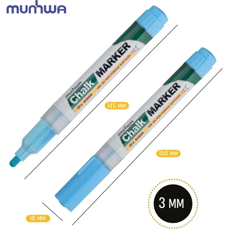 Маркер меловой MunHwa, CM-02, голубой, 3мм