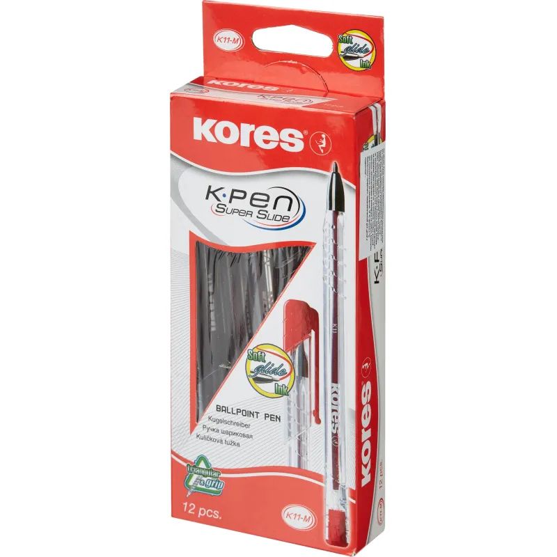 Ручка шариковая неавтомат. KORES К11 неавт M(1мм) масляная, красная