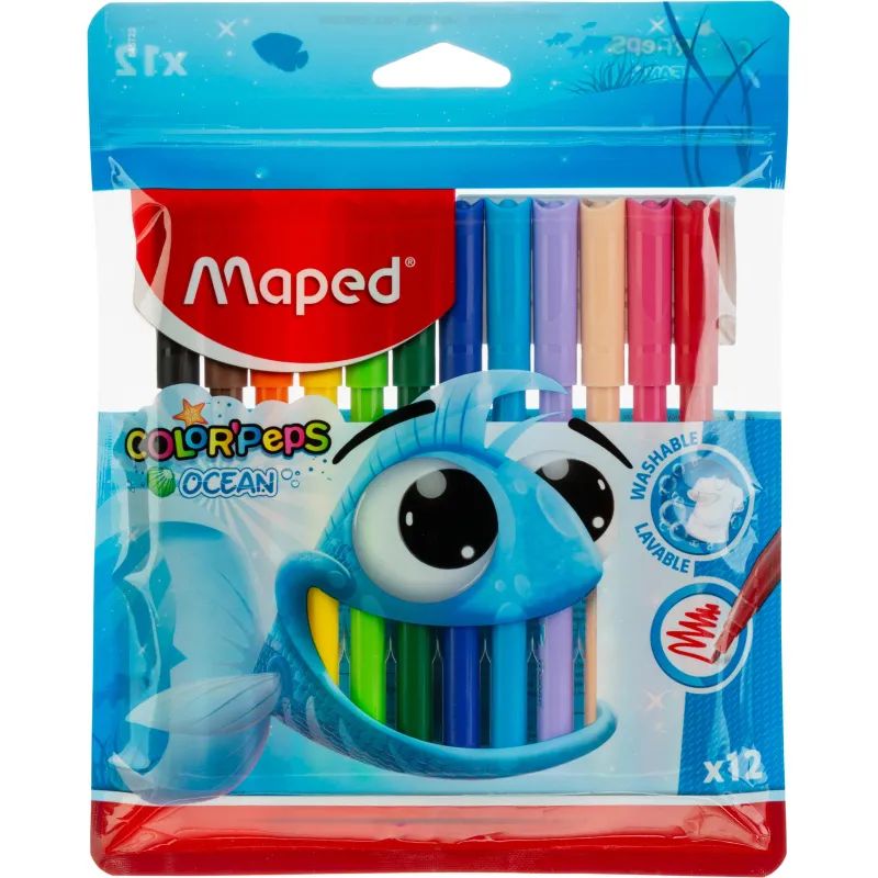 Фломастеры Maped COLOR&#039;PEPS OCEAN,супер-смываемые,12цв/наб,845720