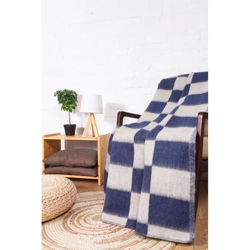 Одеяло 1,5-сп, Шуя С-105 ИЛШ клетка, шерсть 70%, ПЭ 30%, 500 гр/м2