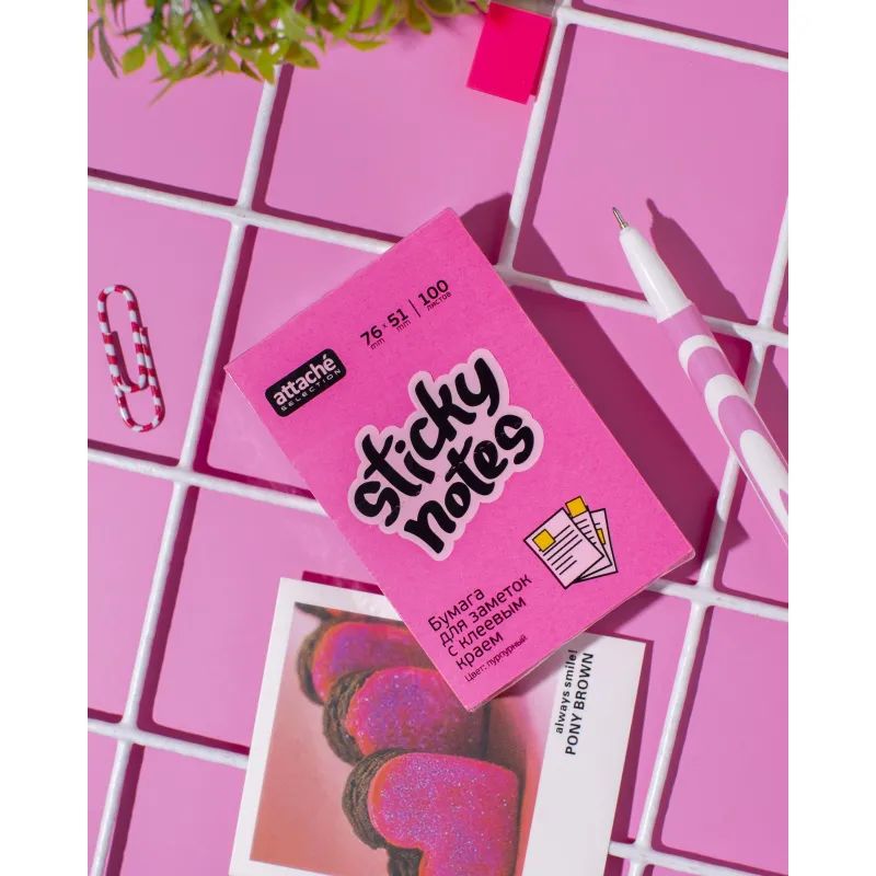 Стикеры Attache Selection с клеев. краем 76х51, неон, пурпур. 100л