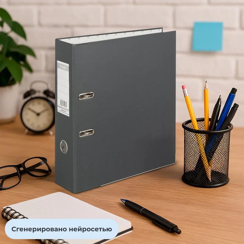 Папка-регистратор ECONOMY PLUS, 80мм, серый,ПБП1, карм.кор.,мет.уг