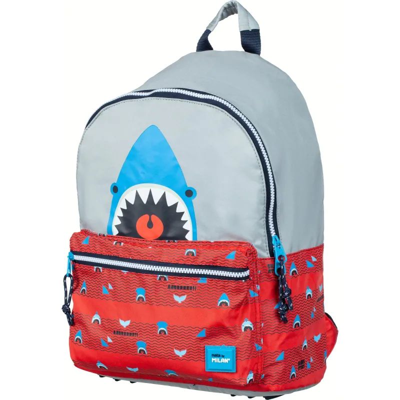 Рюкзак школьный Milan Shark Attack красно-серый, 41х30х18 см,624605SRT
