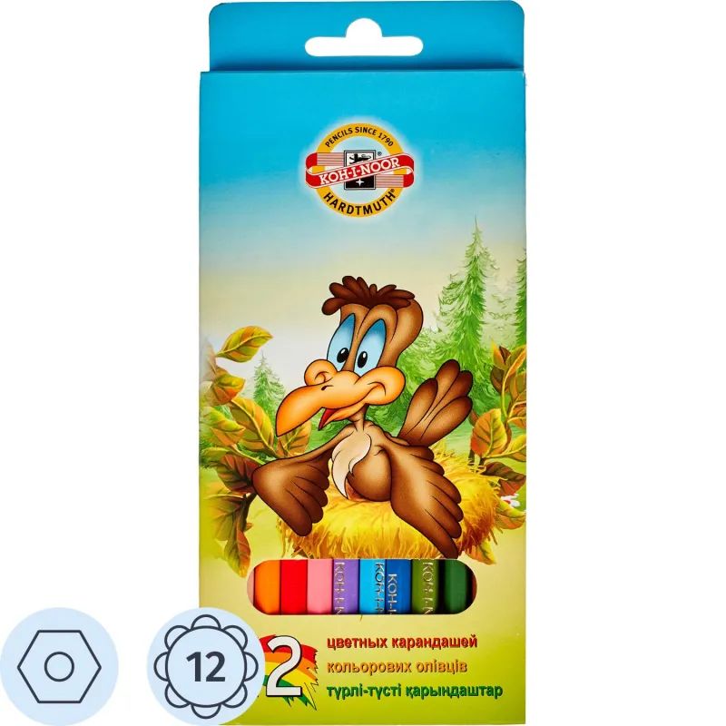 Карандаши цветные 12цв 6-гран Koh-I-Noor BIRDS 3352 3552