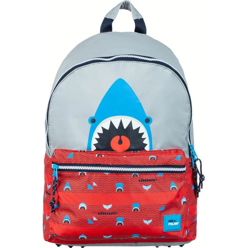 Рюкзак школьный Milan Shark Attack красно-серый, 41х30х18 см,624605SRT