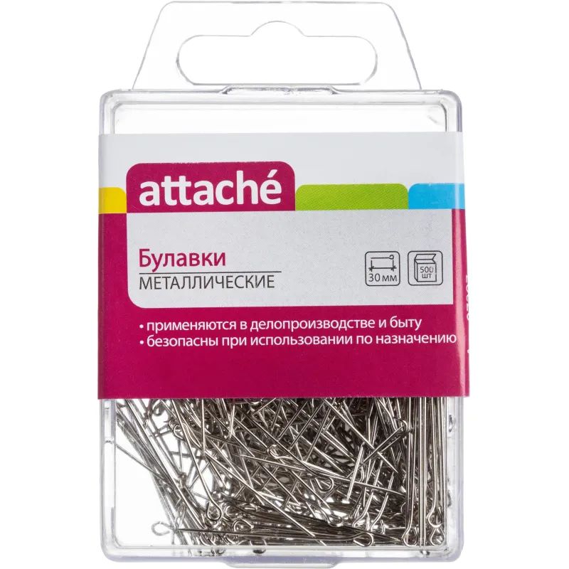 Булавки металлич. 30 мм ATTACHE Б35, 500шт/уп., с подвесом