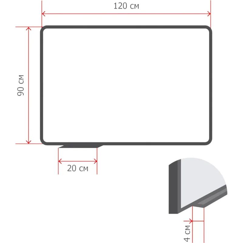Доска стеклянная магнитная, 90х120,Attache, белый