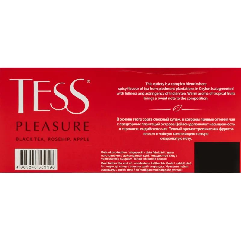 Чай черный TESS Pleasure с шиповником и яблоком 100 пак/уп, 0919-09